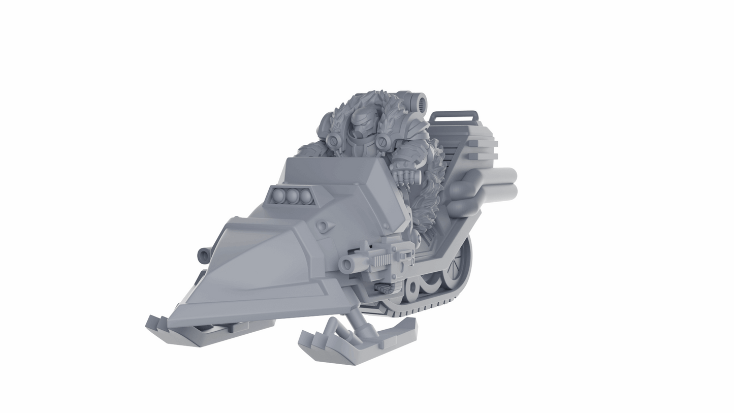 Space bear space marines on snow bikes with skis miniatures in resin 32mm scale