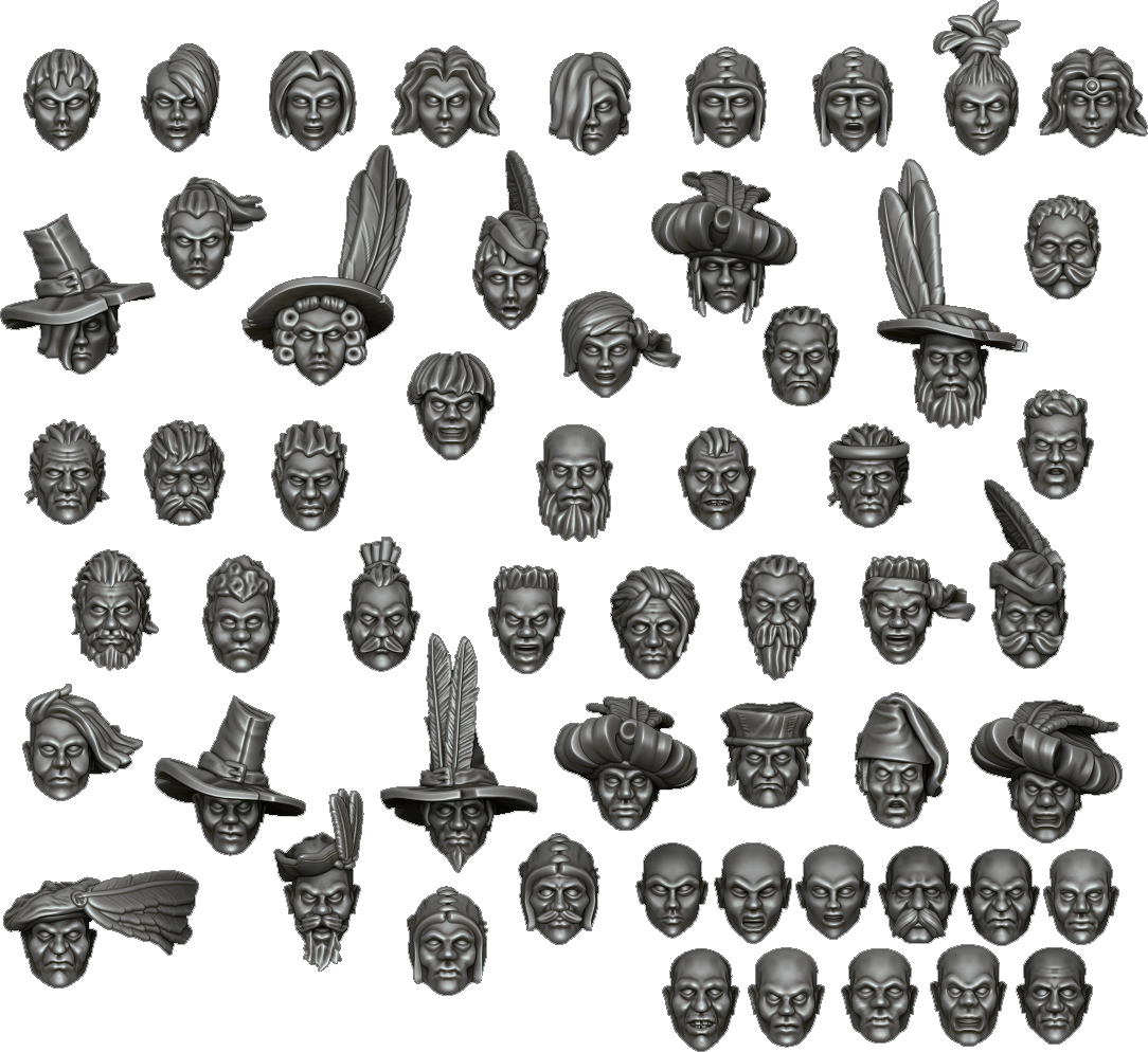 Unique heads for customising 28mm miniatures models