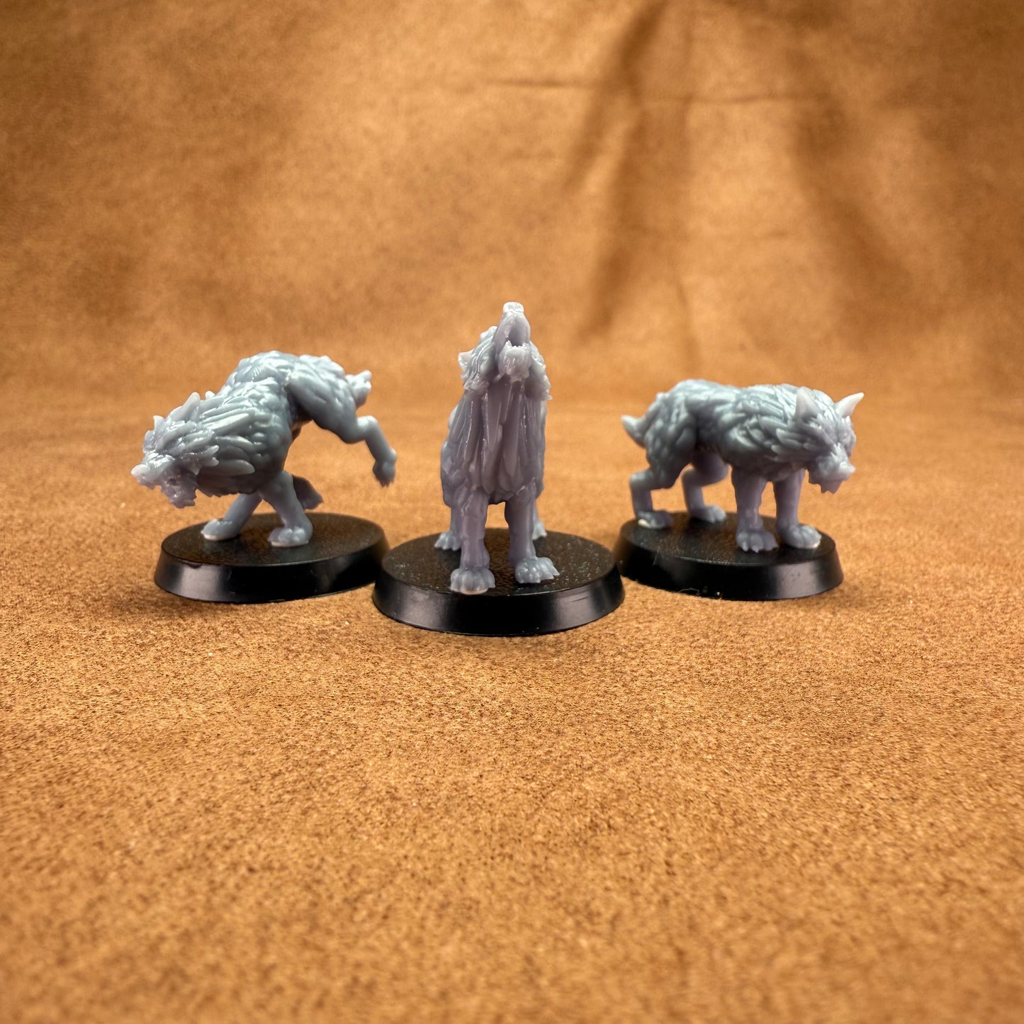 3 resin 28mm wolves on plastic bases animal