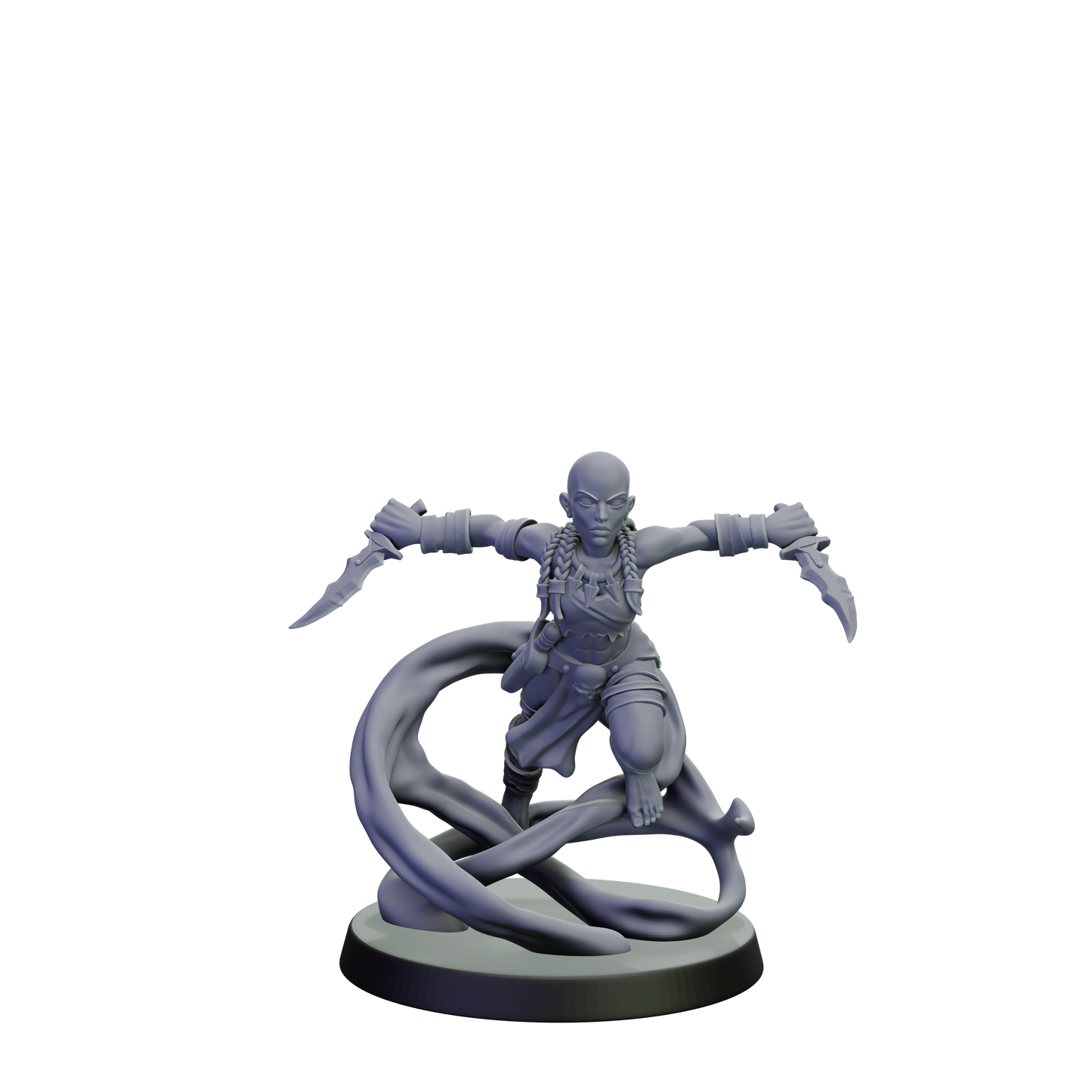 Gray figurine of a warrior with a snake on a white background