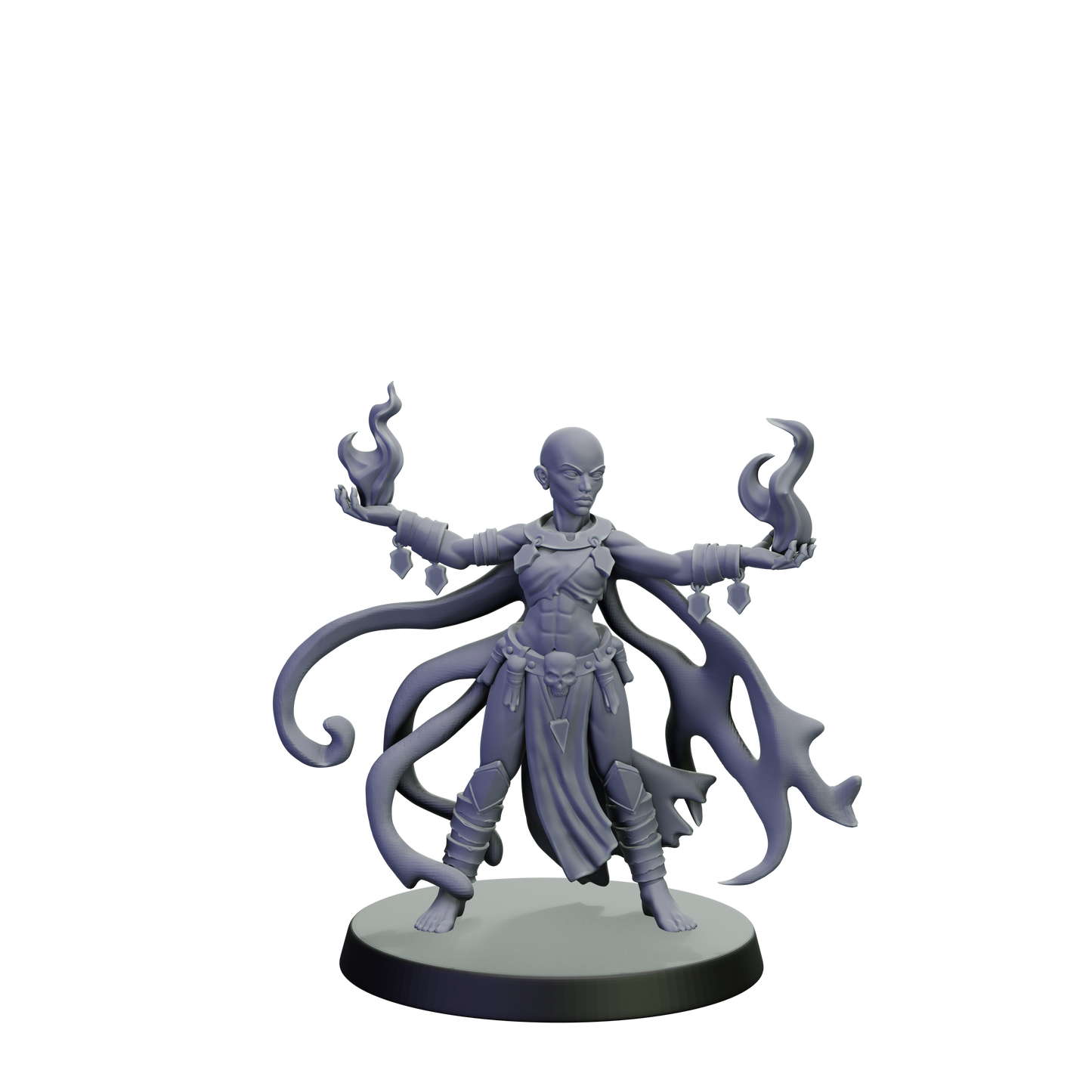Gray figurine with multiple tentacle-like appendages on a white background