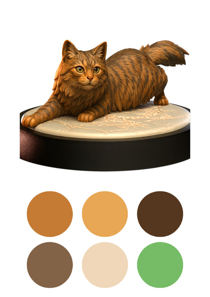 Cat on a round platform with color swatches below
