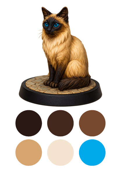Cat figurine on a round base with color swatches below