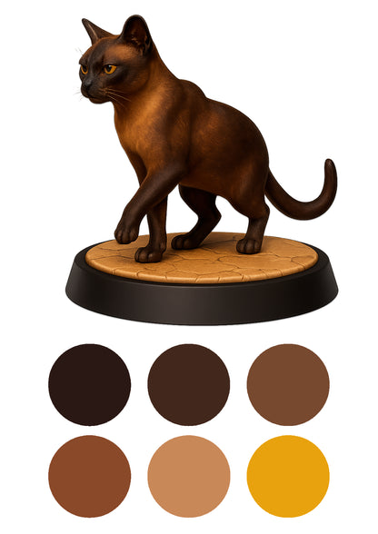 Cat figurine on a round base with color swatches below