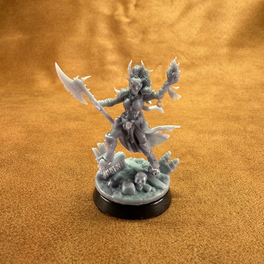 Fantasy figurine on a brown textured background