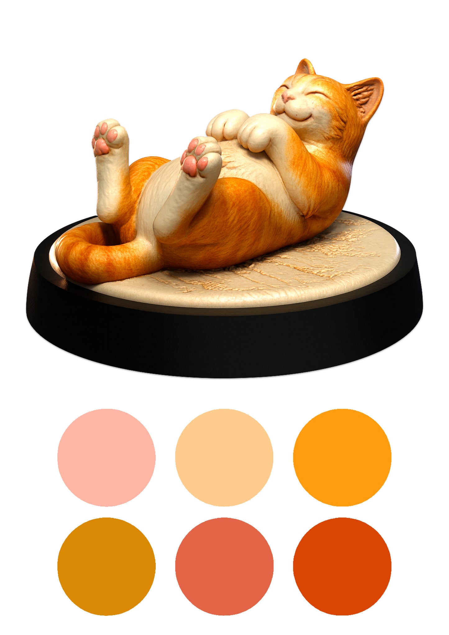 grey cat resin miniature on a black base on a brown background.