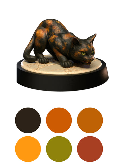 Cat figurine on a white background with color swatches below