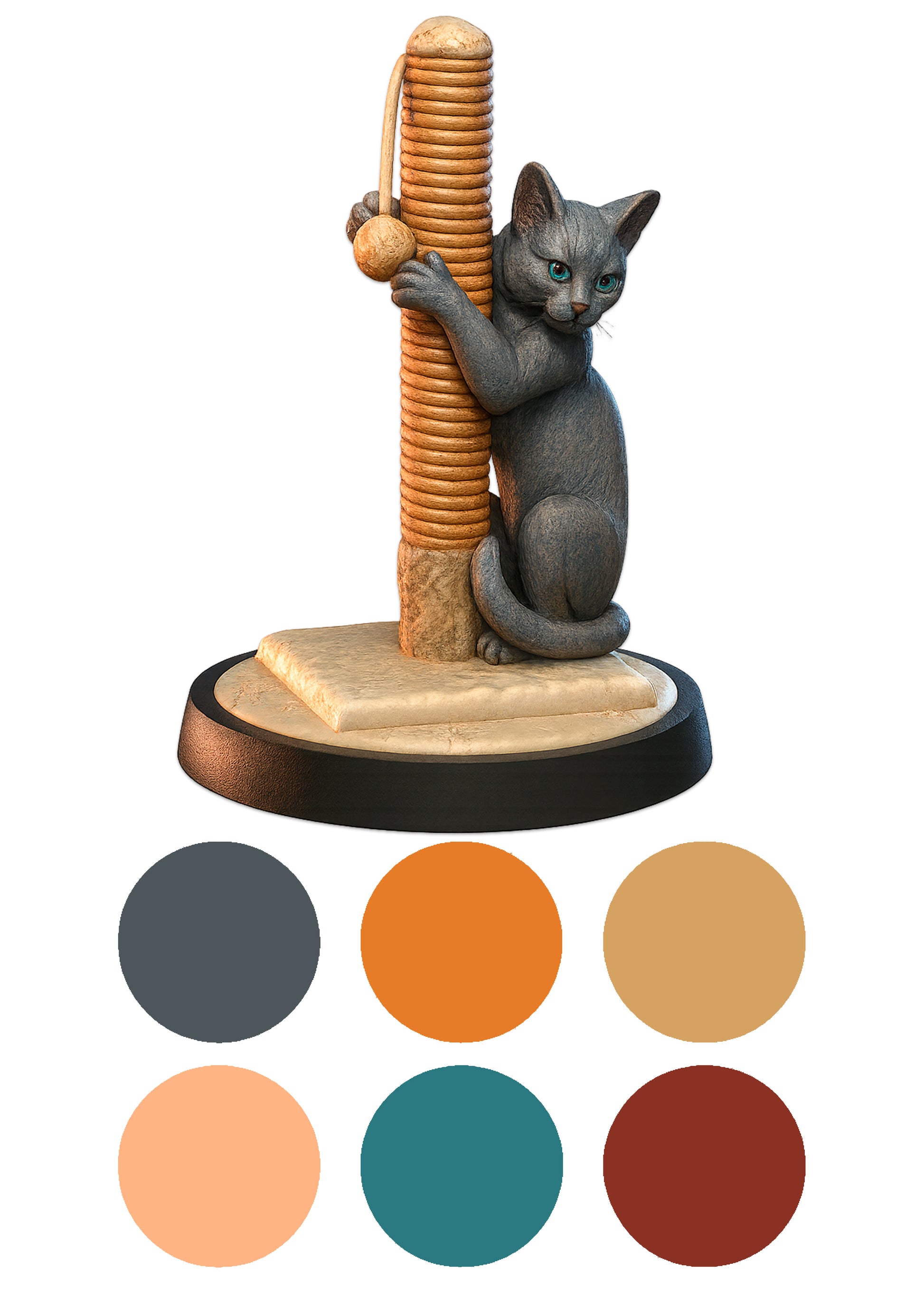 Cat-shaped toy with a scratching post on a white background