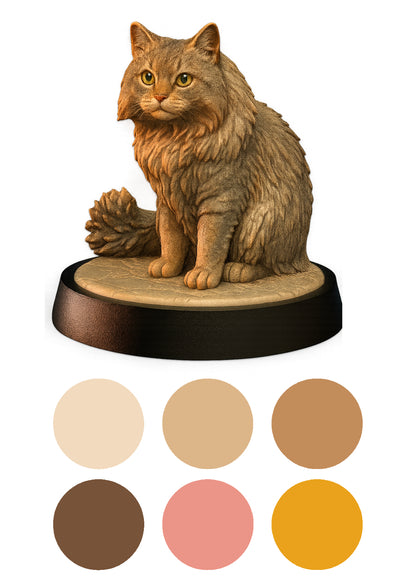 Cat figurine on a round base with color swatches below