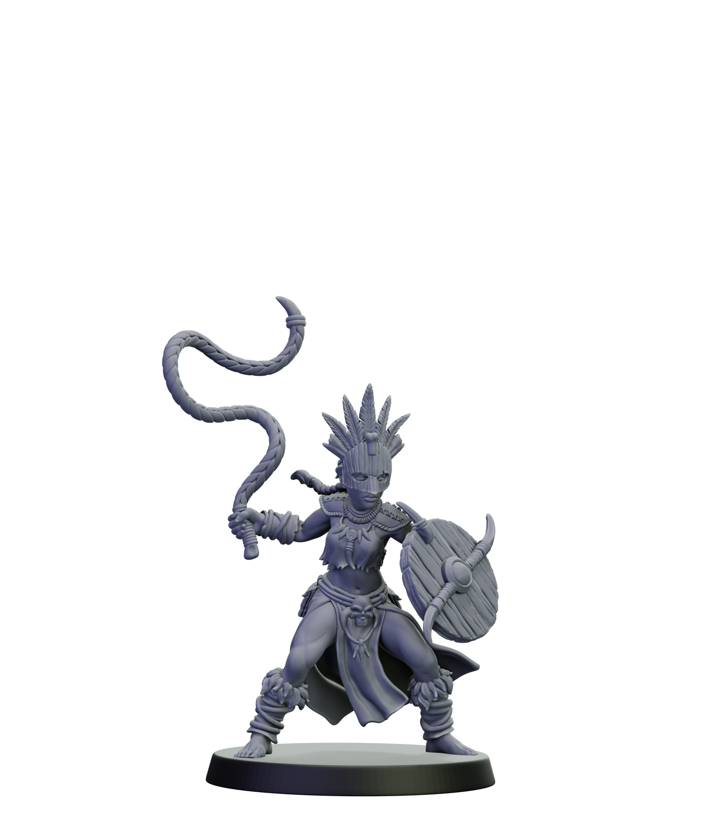 Gray fantasy figurine with a weapon on a white background