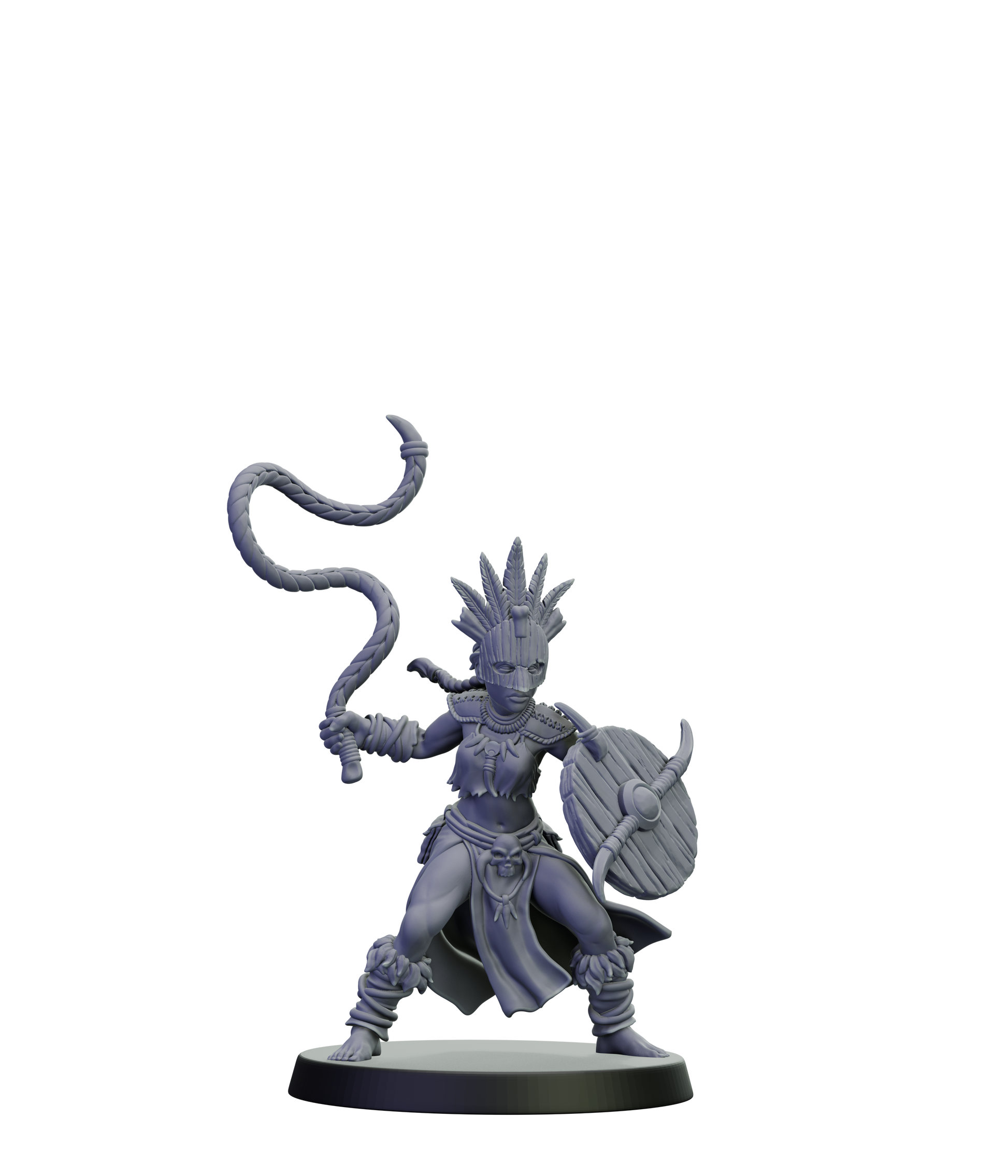 Gray fantasy figurine with a weapon on a white background