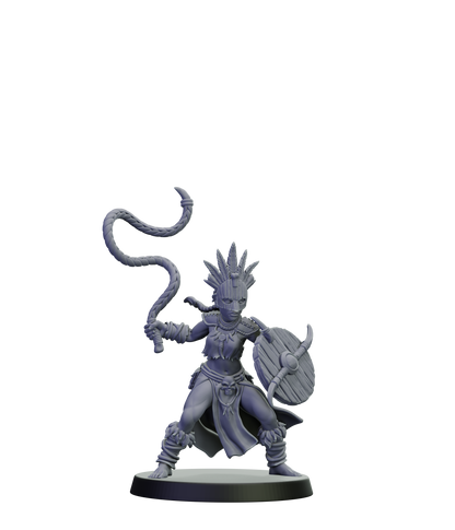 Gray fantasy figurine with a weapon on a white background