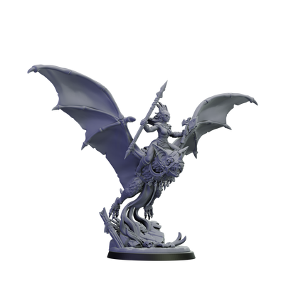 Gray dragon and rider figurine on a white background