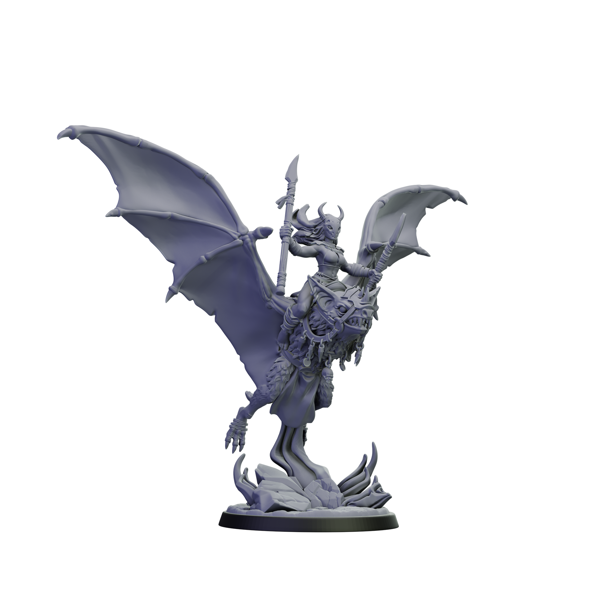 Fantasy figurine with wings and armor on a white background