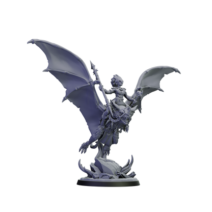 Gray dragon and rider figurine on a white background