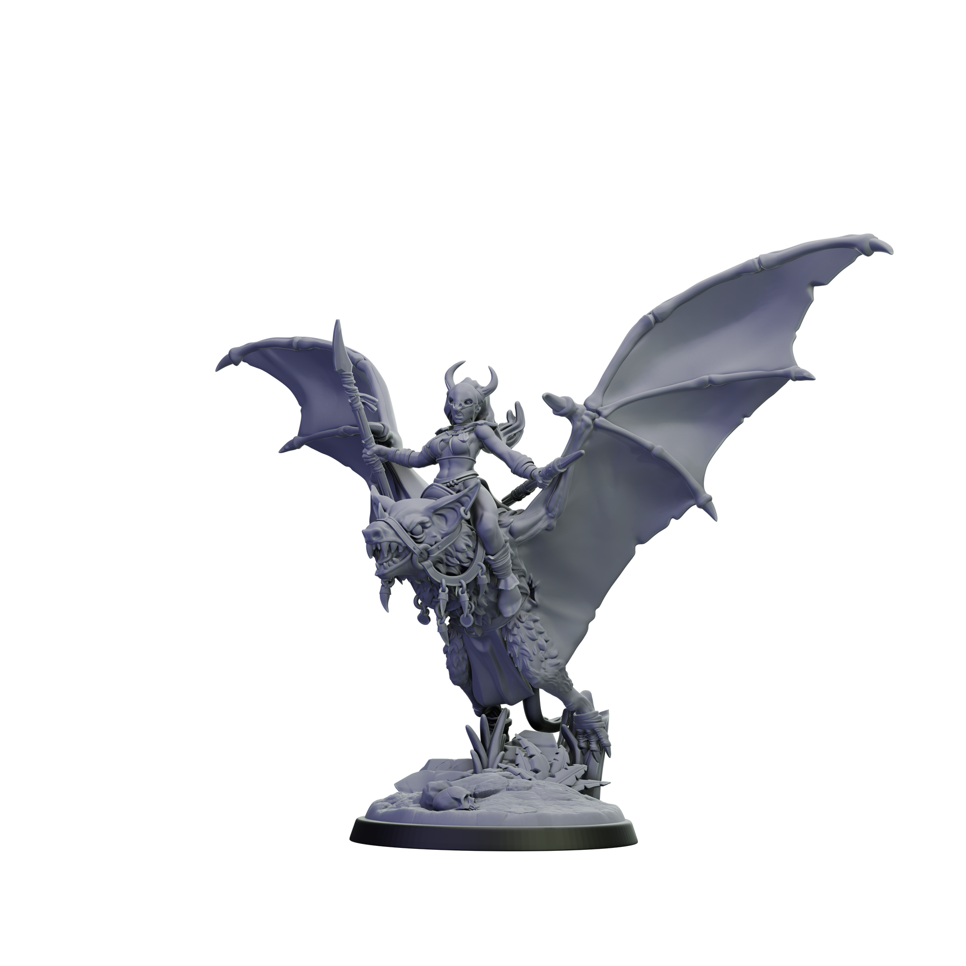 Gray dragon and warrior figurine on a white background