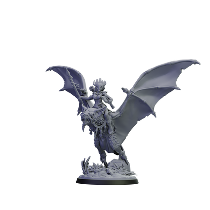 Fantasy figurine of a dragon and rider on a white background