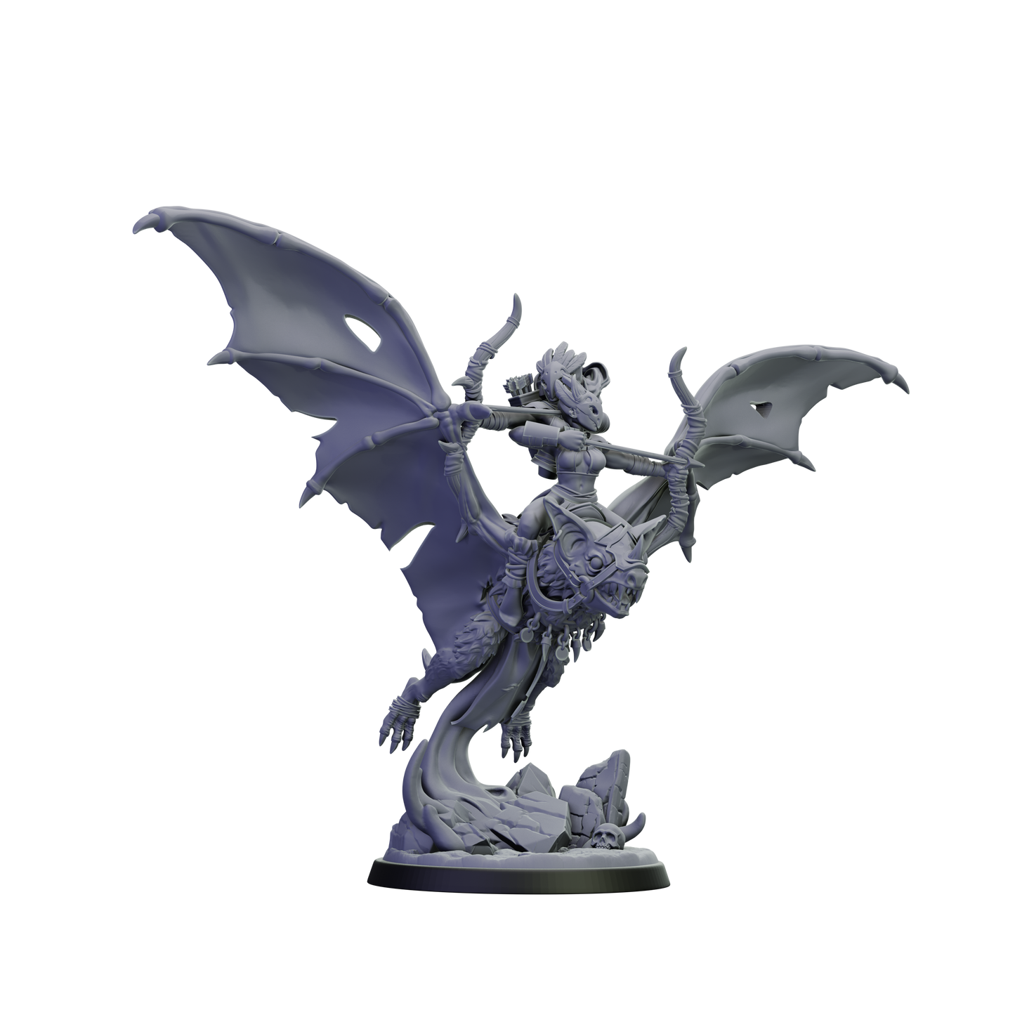 Fantasy figurine with a dragon-like creature on a white background