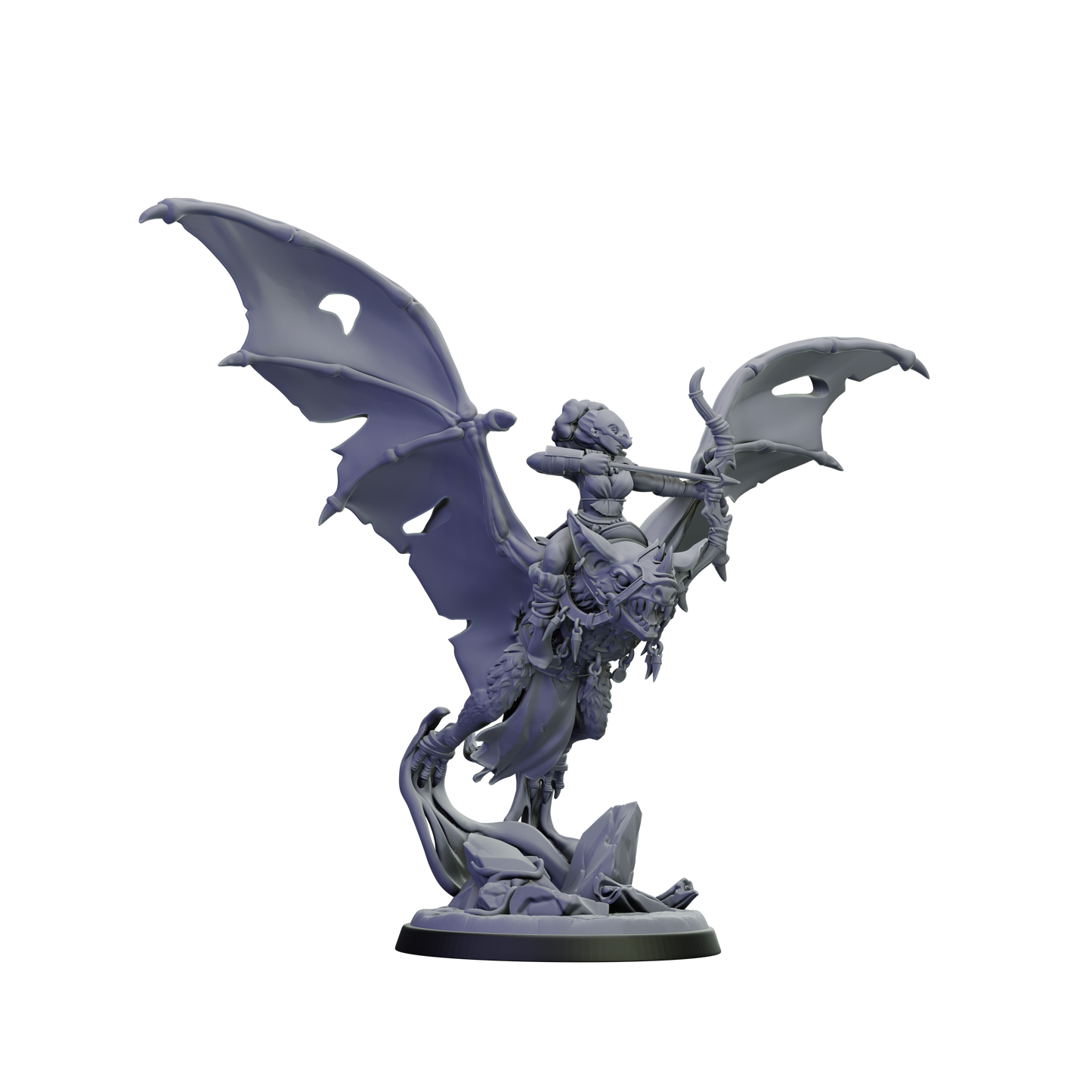 Gray fantasy figurine of a dragon and warrior on a white background