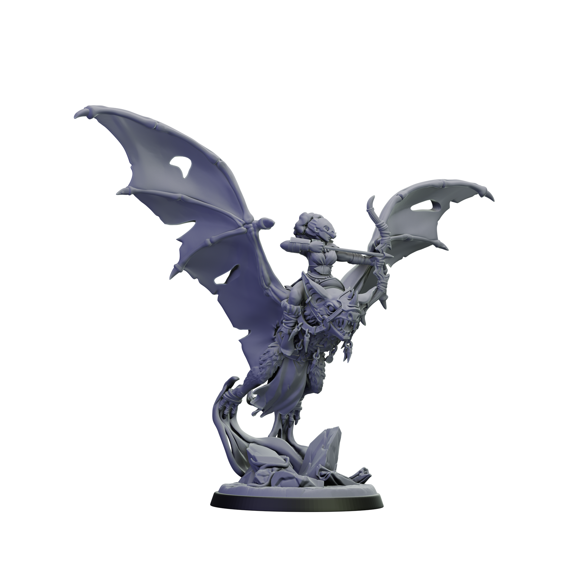 Gray fantasy figurine of a dragon and warrior on a white background