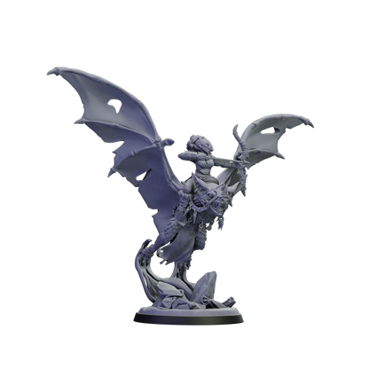 Gray fantasy figurine of a dragon and warrior on a white background