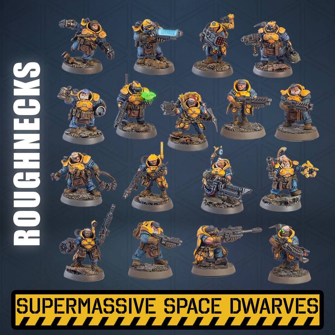 Space Dwarf roughnecks 32mm scale miniature model mining picks soldiers votann