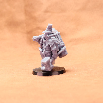 3D-printed miniature figure on a round base against an orange background