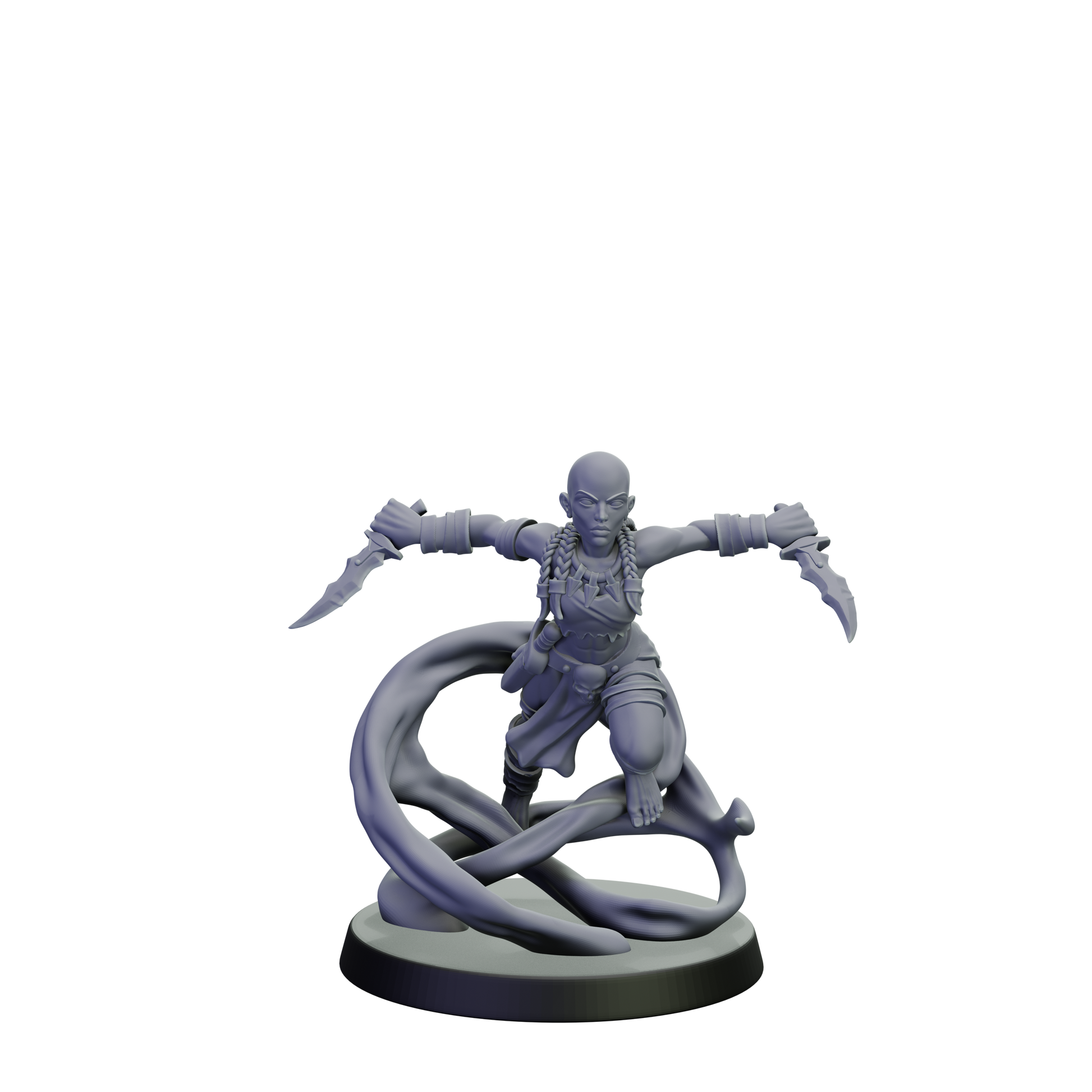 Gray figurine of a warrior with a snake on a white background