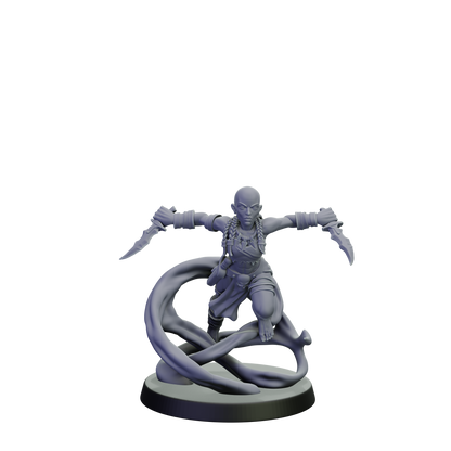 Gray figurine of a warrior with a snake on a white background