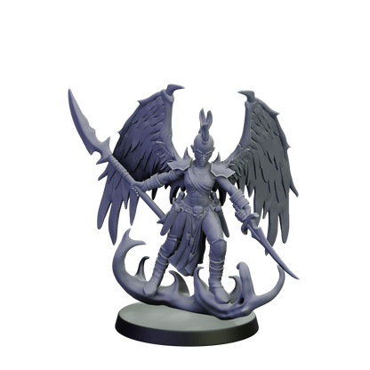 Fantasy figurine with wings and armor on a white background