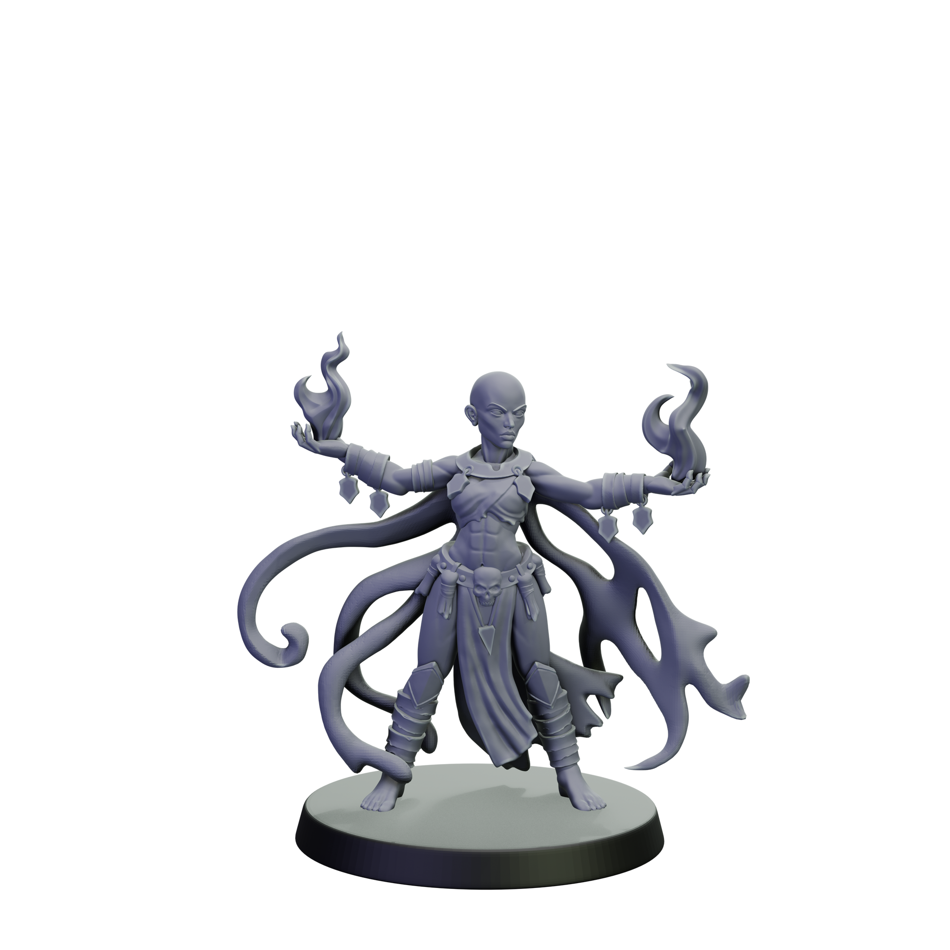 Gray figurine with multiple tentacle-like appendages on a white background