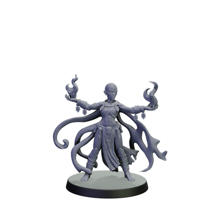 Gray figurine with multiple tentacle-like appendages on a white background