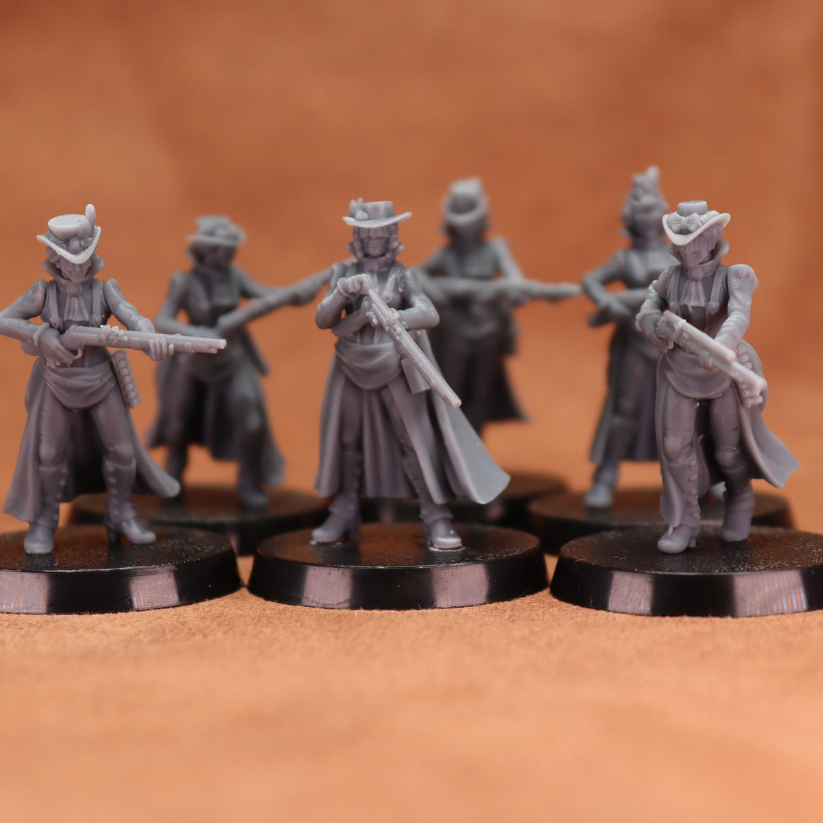 Six unpainted Ordinatae Venatrices rifle infantry miniatures from Sisters of the Old Blood